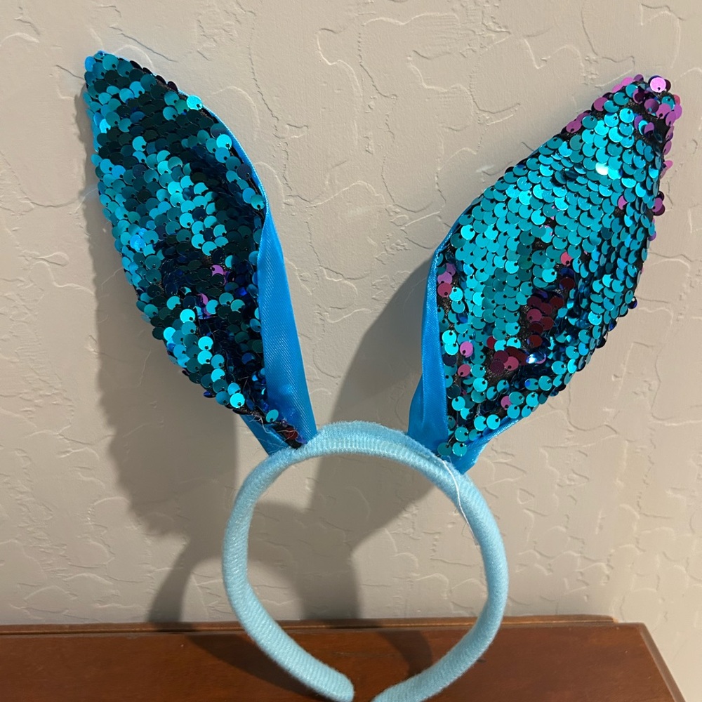 Sparkling Blue or Purple Sequin Bunny Ear Headband - headband Accessory
